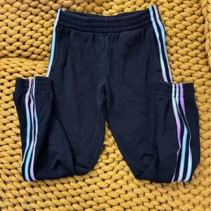 adidas Kids Black Joggers with Pastel Stripes